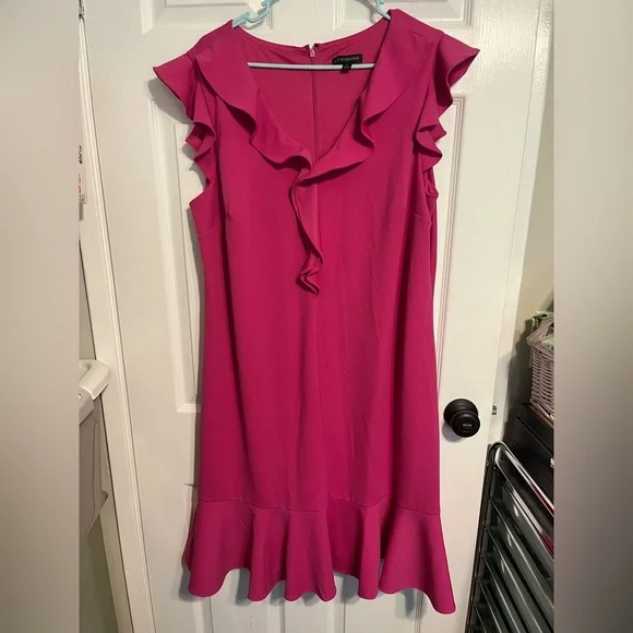 Lane Bryant Vibrant Pink Ruffle Mini Dress Sz 18 - Picture 2 of 9